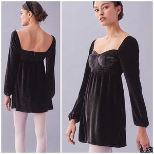 {Reformation} Black Chestnut Silk Velvet Babydoll Dress, Size 0